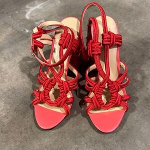 CAbi Red Knotted Strappy Heels